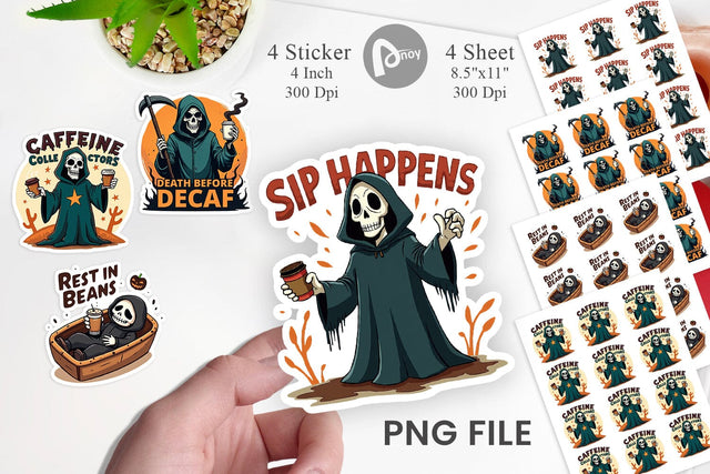 Halloween Reaper Coffee Sticker Sublimation artnoy 