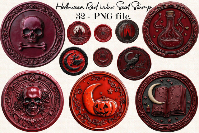 Halloween Red Wax Seal Stamp PNG Clipart Bundle Sublimation SVGArt 