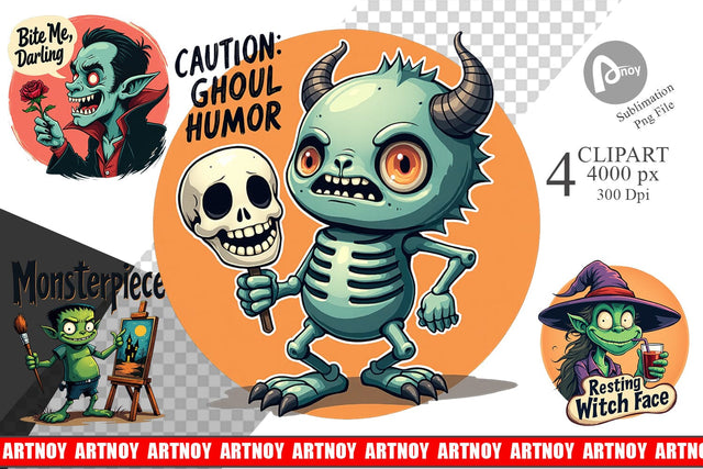 Halloween Retro Monster Clipart Sublimation artnoy 