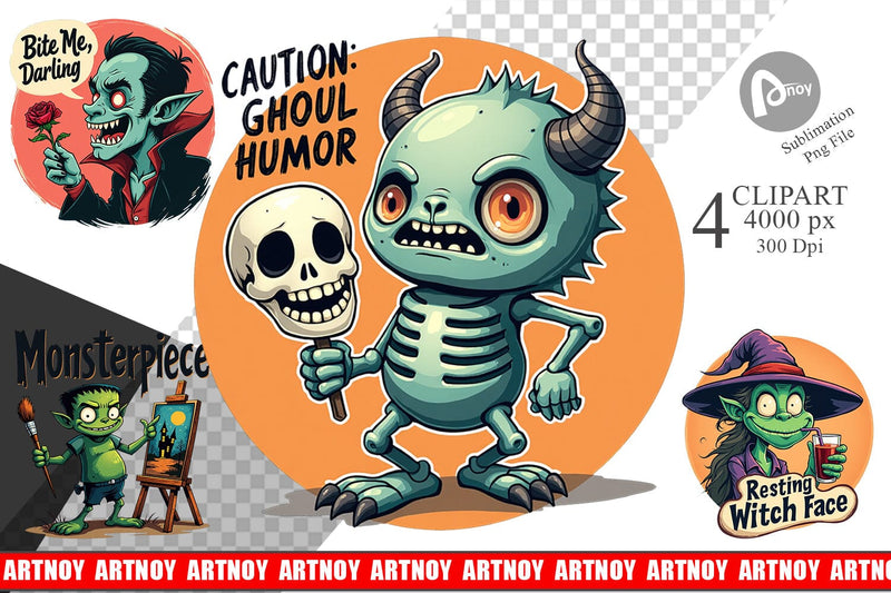 Halloween Retro Monster Clipart Sublimation artnoy 