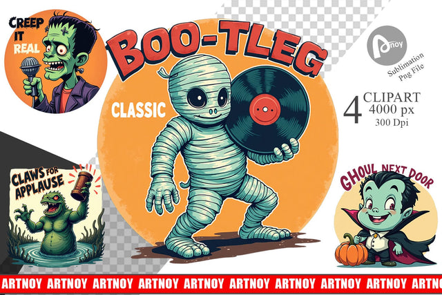 Halloween Retro Monster Clipart Sublimation artnoy 