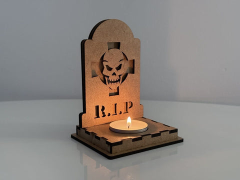 Halloween RIP Skull Candle Holder | Laser Cut Tombstone Lantern SVG File SVG LaserCutano 