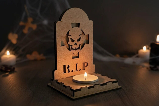 Halloween RIP Skull Candle Holder | Laser Cut Tombstone Lantern SVG File SVG LaserCutano 