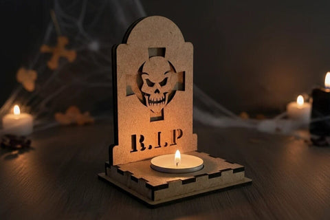 Halloween RIP Skull Candle Holder | Laser Cut Tombstone Lantern SVG File SVG LaserCutano 