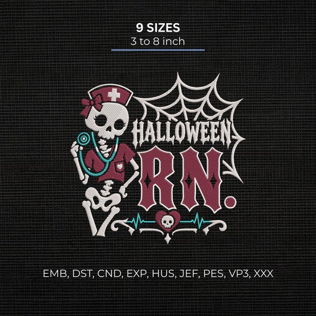 Halloween RN Skeleton Embroidery Design – Spooky Nurse Skeleton Registered Nurse Machine Embroidery File Embroidery/Applique DESIGNS PatternFeed8 