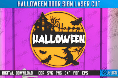 Halloween Round Door Sign Laser Cut | Seasonal Home Décor Idea | Porch Décor | Halloween Wall Sign | Halloween Decoration | CNC File SVG Fly Design 