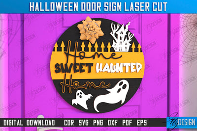 Halloween Round Door Sign Laser Cut | Seasonal Home Décor Idea | Porch Décor | Halloween Wall Sign | Halloween Decoration | CNC File SVG Fly Design 