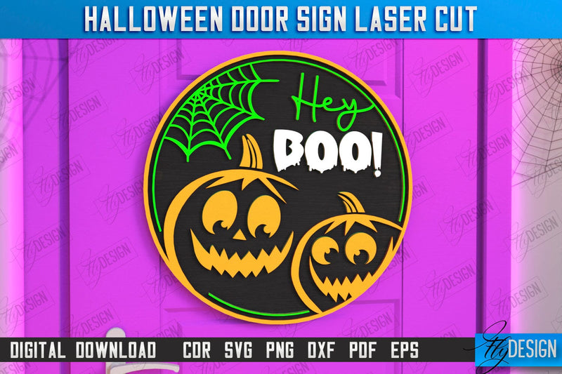 Halloween Round Door Sign Laser Cut | Seasonal Home Décor Idea | Porch Décor | Halloween Wall Sign | Halloween Decoration | CNC File SVG Fly Design 