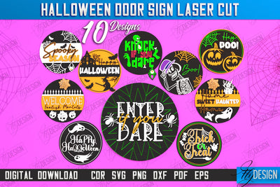 Halloween Round Door Signs Laser Cut Bundle | Seasonal Home Décor Idea | Porch Décor | Halloween Wall Sign | Halloween Decoration | CNC Files SVG Fly Design 