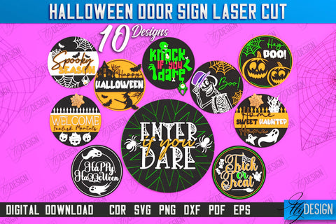 Halloween Round Door Signs Laser Cut Bundle | Seasonal Home Décor Idea | Porch Décor | Halloween Wall Sign | Halloween Decoration | CNC Files SVG Fly Design 
