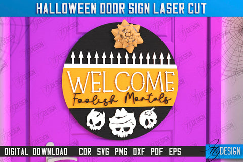 Halloween Round Door Signs Laser Cut Bundle | Seasonal Home Décor Idea | Porch Décor | Halloween Wall Sign | Halloween Decoration | CNC Files SVG Fly Design 