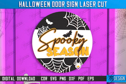 Halloween Round Door Signs Laser Cut Bundle | Seasonal Home Décor Idea | Porch Décor | Halloween Wall Sign | Halloween Decoration | CNC Files SVG Fly Design 