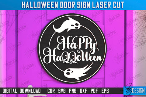 Halloween Round Door Signs Laser Cut Bundle | Seasonal Home Décor Idea | Porch Décor | Halloween Wall Sign | Halloween Decoration | CNC Files SVG Fly Design 