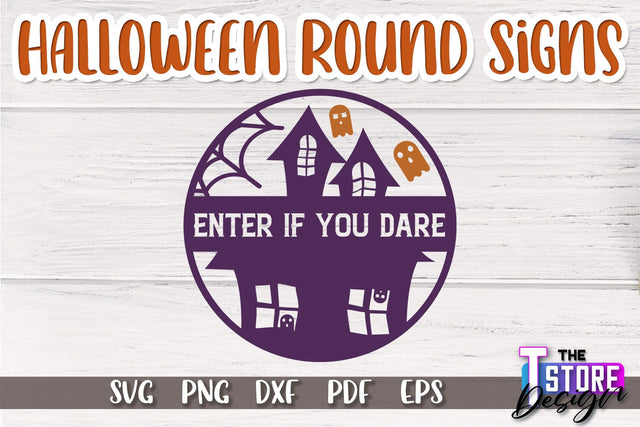 Halloween Round Sign | Haunter House | Round Door Sign | Trick or Treat | CNC File SVG The T Store Design 