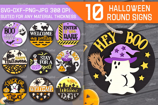 Halloween Round Sign Laser Cut Bundle. Halloween Decor SVG SVG Evgenyia Guschina 
