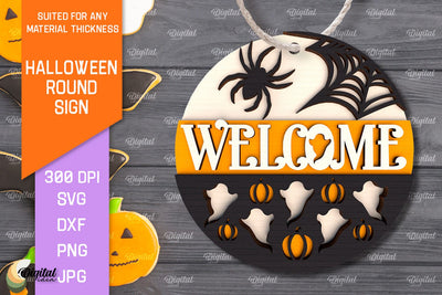 Halloween Round Sign Laser Cut Design. Halloween Decor SVG SVG Evgenyia Guschina 