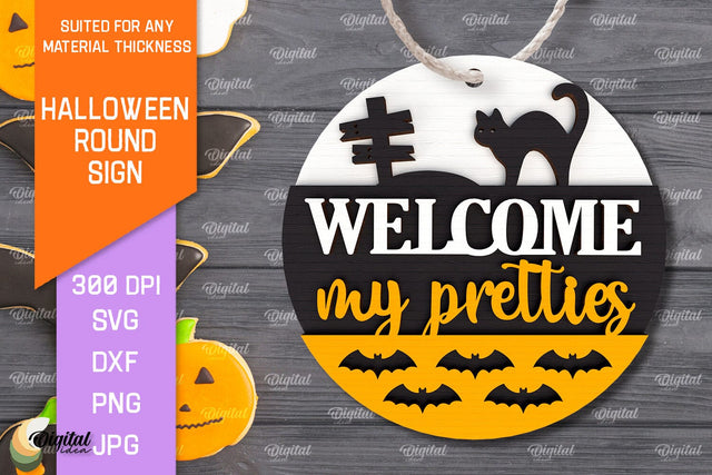 Halloween Round Sign Laser Cut Design. Halloween Decor SVG SVG Evgenyia Guschina 