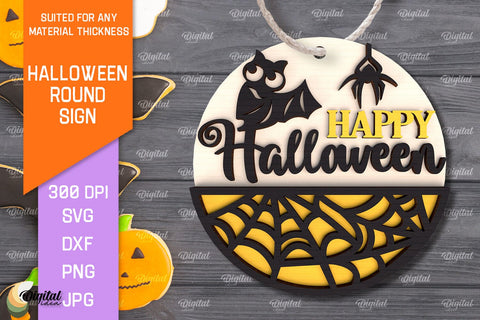 Halloween Round Sign Laser Cut Design. Halloween Decor SVG SVG Evgenyia Guschina 