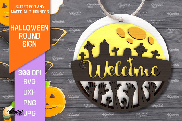 Halloween Round Sign Laser Cut Design. Halloween Decor SVG SVG Evgenyia Guschina 