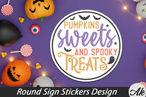 Halloween Round Sign Stickers Bundle SVG akazaddesign 