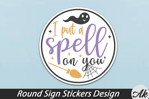 Halloween Round Sign Stickers Bundle SVG akazaddesign 