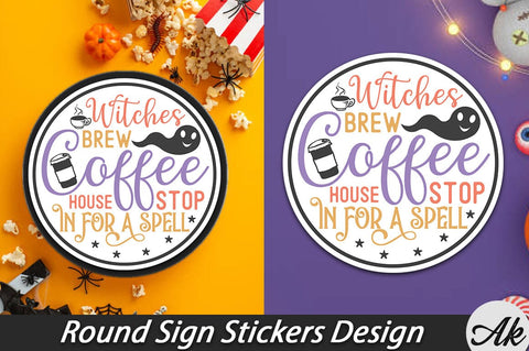 Halloween Round Sign Stickers Bundle SVG akazaddesign 