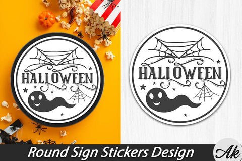 Halloween Round Sign Stickers Design SVG akazaddesign 