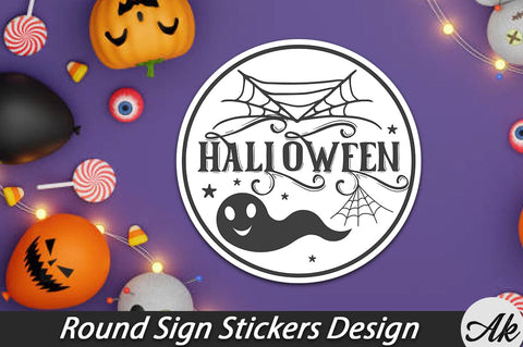 Halloween Round Sign Stickers Design SVG akazaddesign 