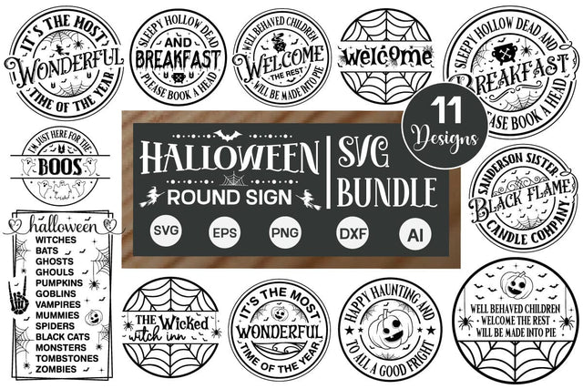 Halloween Round Sign SVG Bundle, Door hanger SVG Bundle SVG DesignPlante 503 