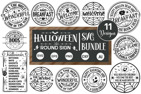 Halloween Round Sign SVG Bundle, Door hanger SVG Bundle SVG DesignPlante 503 