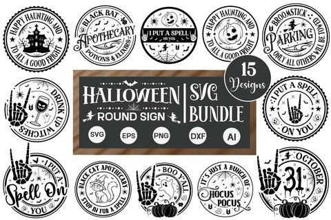 Halloween Round Sign SVG Bundle, Farmhouse Halloween Bundle, Halloween SVG Bundle SVG DesignPlante 503 