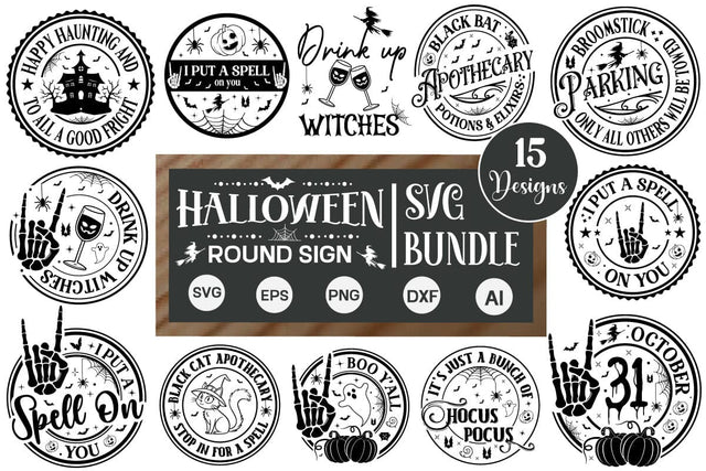 Halloween Round Sign SVG Bundle, Farmhouse Halloween Bundle, Halloween SVG Bundle SVG DesignPlante 503 