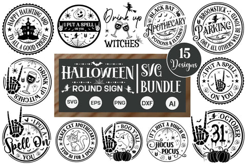 Halloween Round Sign SVG Bundle, Farmhouse Halloween Bundle, Halloween SVG Bundle SVG DesignPlante 503 