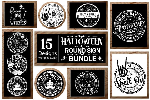 Halloween Round Sign SVG Bundle, Farmhouse Halloween Bundle, Halloween SVG Bundle SVG DesignPlante 503 