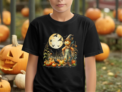 Halloween Scarecrow and Pumpkins Harvest Moon PNG Sublimation Luvleigh Digitals 