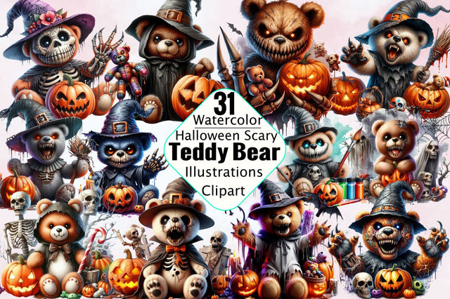 Halloween Scary Teddy Bear Sublimation Clipart Bundle Sublimation SVGArt 