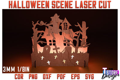 Halloween Scene Laser Cut | 3D Shadow Scene | Halloween Decorations | CNC File SVG The T Store Design 