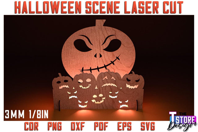 Halloween Scene Laser Cut | 3D Shadow Scene | Halloween Decorations | CNC File SVG The T Store Design 