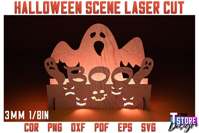 Halloween Scene Laser Cut | 3D Shadow Scene | Halloween Decorations | CNC File SVG The T Store Design 