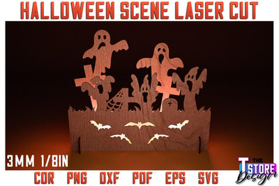 Halloween Scene Laser Cut | 3D Shadow Scene | Halloween Decorations | CNC File SVG The T Store Design 