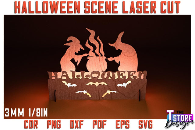 Halloween Scene Laser Cut | 3D Shadow Scene | Halloween Decorations | CNC File SVG The T Store Design 
