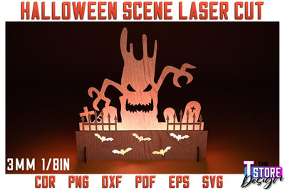Halloween Scene Laser Cut | 3D Shadow Scene | Halloween Decorations | CNC File SVG The T Store Design 