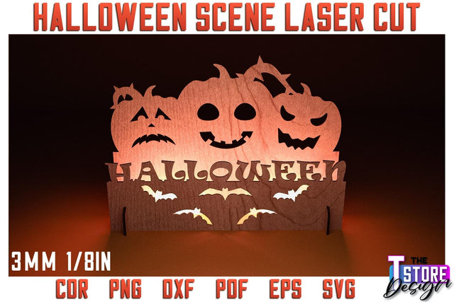 Halloween Scene Laser Cut | 3D Shadow Scene | Halloween Decorations | CNC File SVG The T Store Design 