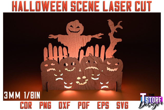 Halloween Scene Laser Cut | 3D Shadow Scene | Halloween Decorations | CNC File SVG The T Store Design 