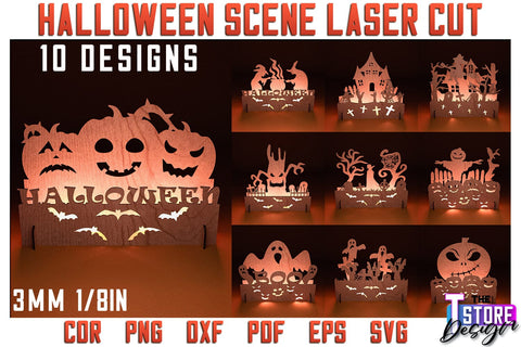 Halloween Scene Laser Cut Bundle | 3D Shadow Scene | Halloween Decorations | CNC Files SVG The T Store Design 