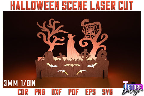 Halloween Scene Laser Cut Bundle | 3D Shadow Scene | Halloween Decorations | CNC Files SVG The T Store Design 