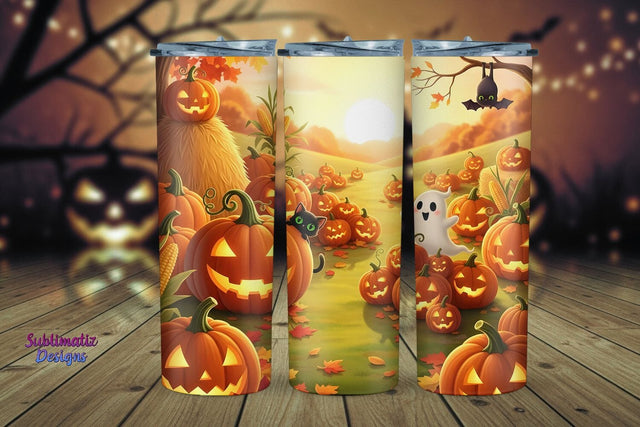 Halloween Scene with Pumpkins Tumbler Wrap | Halloween Tumbler Wrap for Sublimation SVG Sublimatiz Designs 