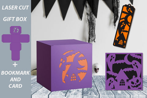 Halloween set with paper box, bookmark and card, Laser cut template SVG AnastasiyaArtDesign 