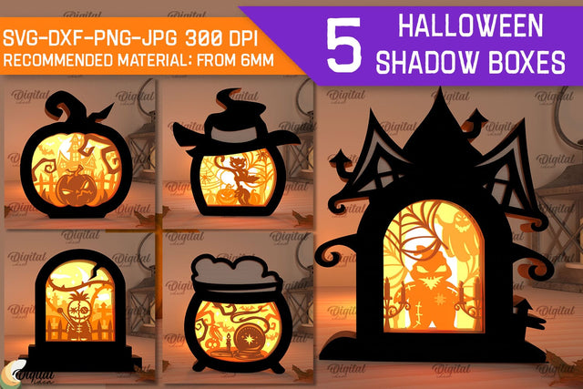 Halloween Shadow Boxes Laser Cut Bundle. 3D Light Boxes SVG SVG Evgenyia Guschina 