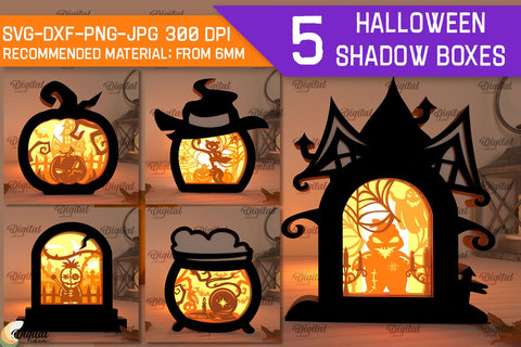 Halloween Shadow Boxes Laser Cut Bundle. 3D Light Boxes SVG SVG Evgenyia Guschina 